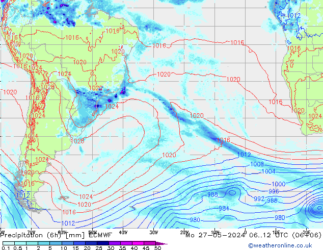 Z500/Rain (+SLP)/Z850 ECMWF Mo 27.05.2024 12 UTC