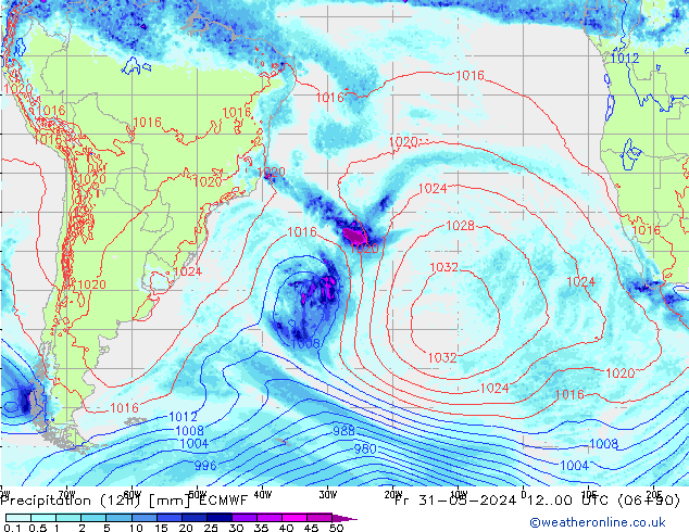 Precipitation (12h) ECMWF Fr 31.05.2024 00 UTC