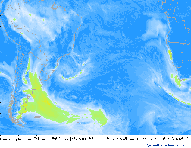 Deep layer shear (0-1km) ECMWF Qua 29.05.2024 12 UTC