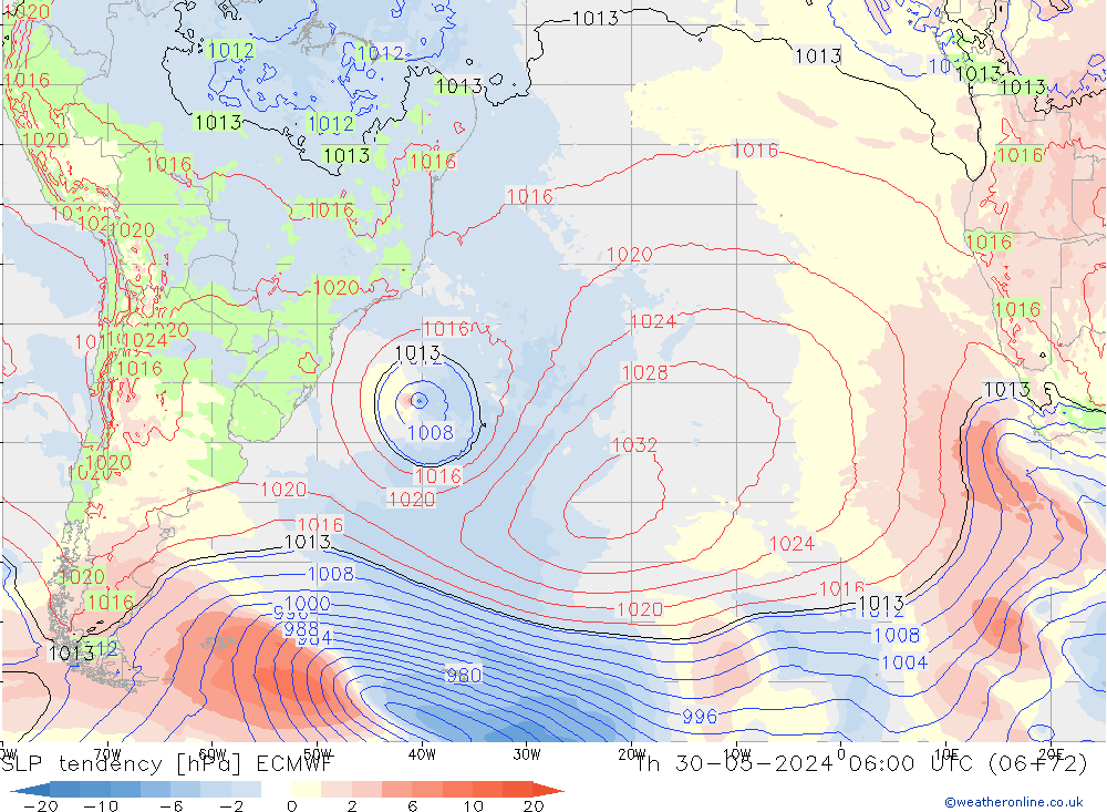 Tendenza di Pressione ECMWF gio 30.05.2024 06 UTC