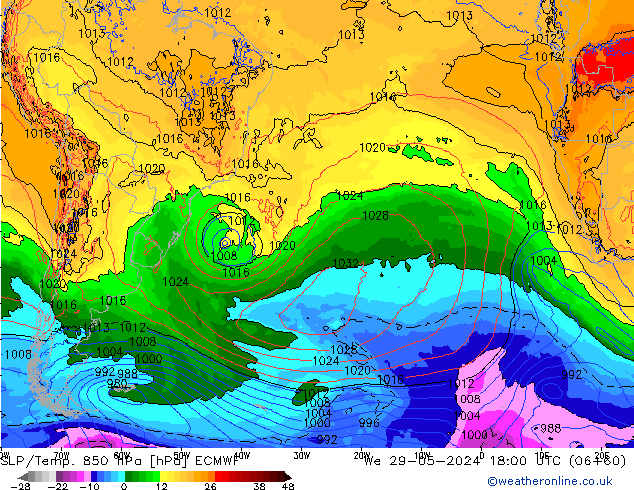 SLP/Temp. 850 hPa ECMWF St 29.05.2024 18 UTC