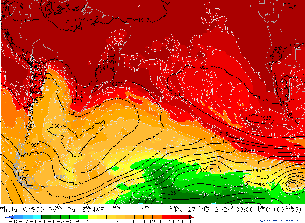 Theta-W 850hPa ECMWF Mo 27.05.2024 09 UTC