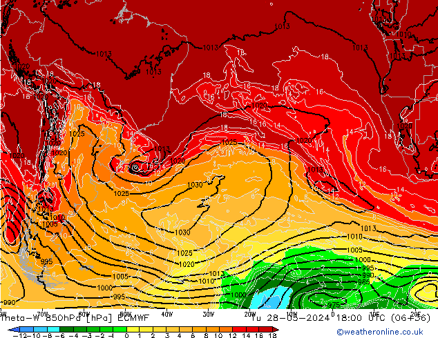 Theta-W 850hPa ECMWF Tu 28.05.2024 18 UTC