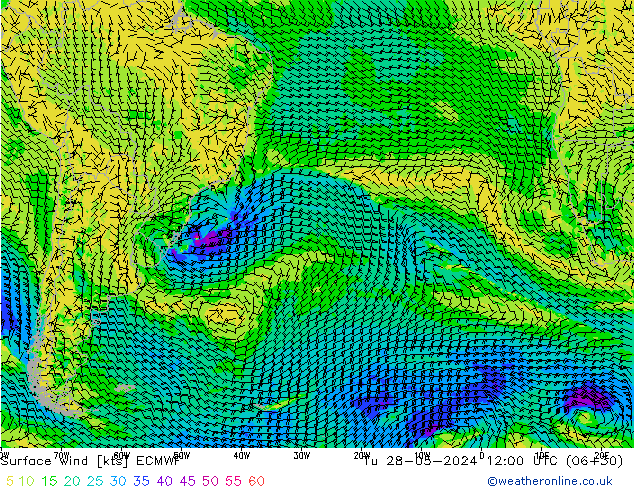 Vent 10 m ECMWF mar 28.05.2024 12 UTC