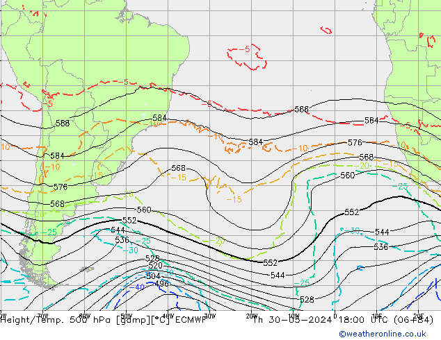 Height/Temp. 500 hPa ECMWF Čt 30.05.2024 18 UTC