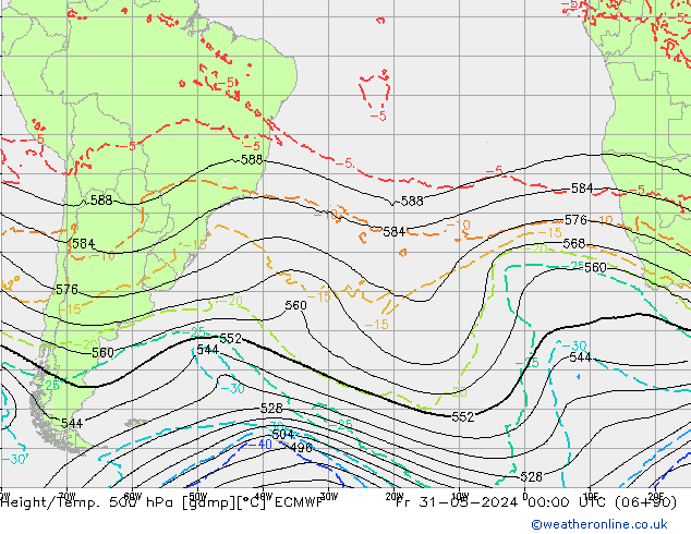 Géop./Temp. 500 hPa ECMWF ven 31.05.2024 00 UTC