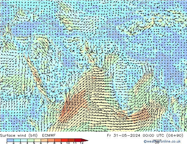 Surface wind (bft) ECMWF Fr 31.05.2024 00 UTC