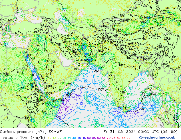 Isotachs (kph) ECMWF ven 31.05.2024 00 UTC