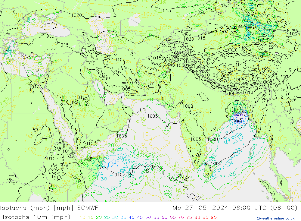 Isotachs (mph) ECMWF lun 27.05.2024 06 UTC