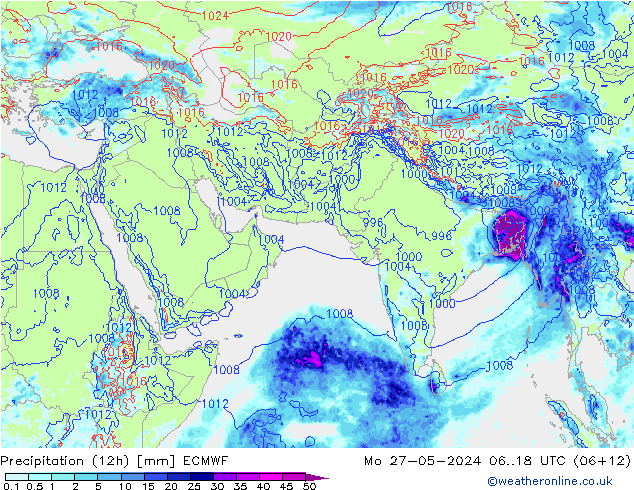 Precipitation (12h) ECMWF Po 27.05.2024 18 UTC