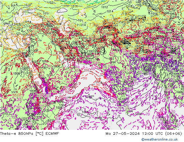 Theta-e 850hPa ECMWF Mo 27.05.2024 12 UTC