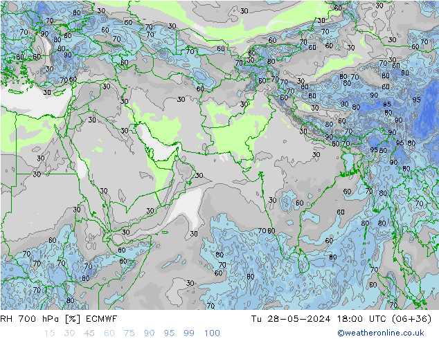 RH 700 hPa ECMWF Út 28.05.2024 18 UTC