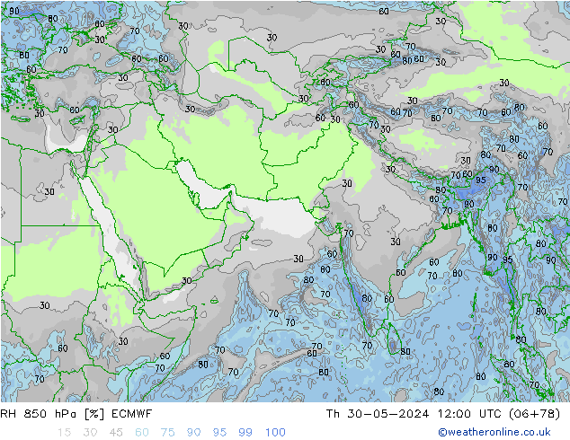 RH 850 hPa ECMWF gio 30.05.2024 12 UTC