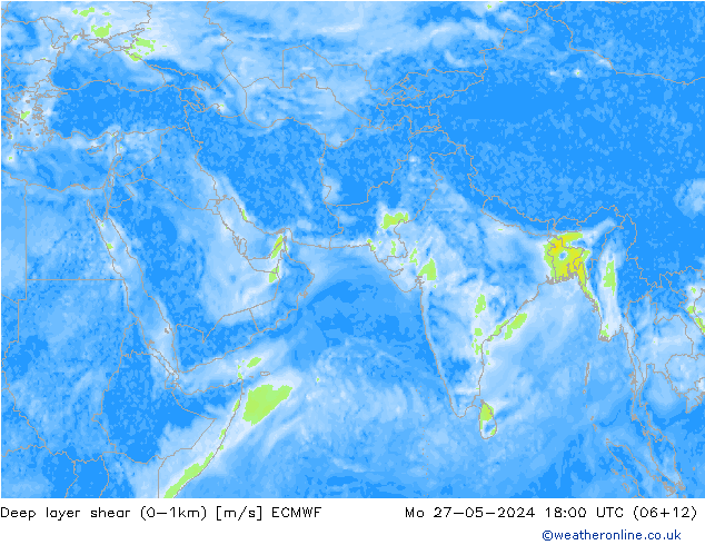 Deep layer shear (0-1km) ECMWF Pzt 27.05.2024 18 UTC