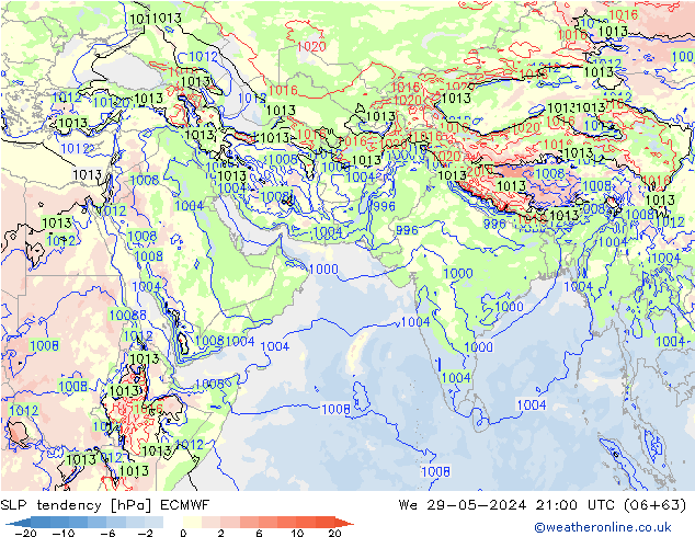 SLP tendency ECMWF We 29.05.2024 21 UTC