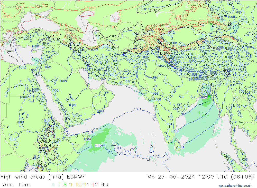 yüksek rüzgarlı alanlar ECMWF Pzt 27.05.2024 12 UTC