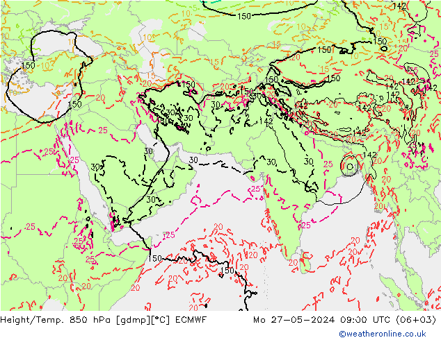 Height/Temp. 850 гПа ECMWF пн 27.05.2024 09 UTC