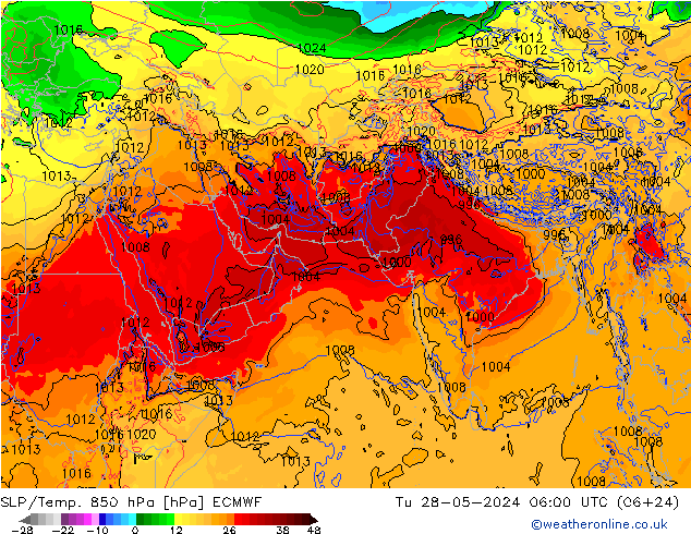 SLP/Temp. 850 гПа ECMWF вт 28.05.2024 06 UTC