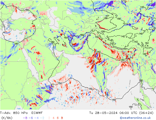 T-Adv. 850 hPa ECMWF mar 28.05.2024 06 UTC