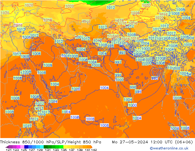 Thck 850-1000 hPa ECMWF lun 27.05.2024 12 UTC