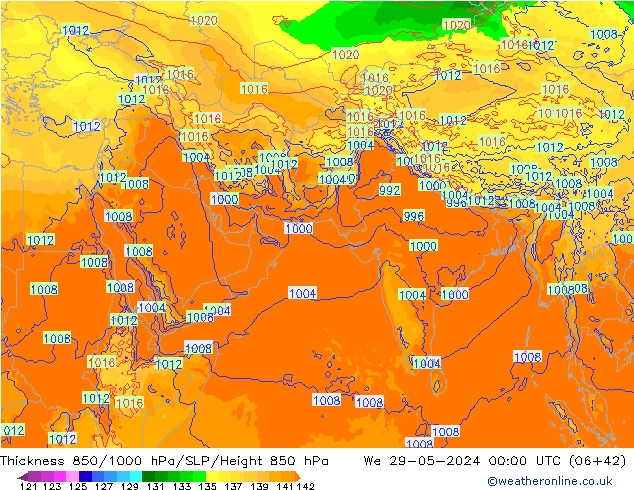 Thck 850-1000 hPa ECMWF mer 29.05.2024 00 UTC