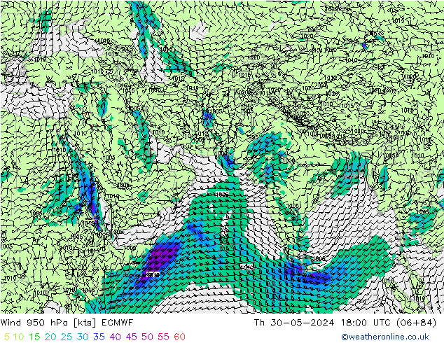 Wind 950 hPa ECMWF do 30.05.2024 18 UTC