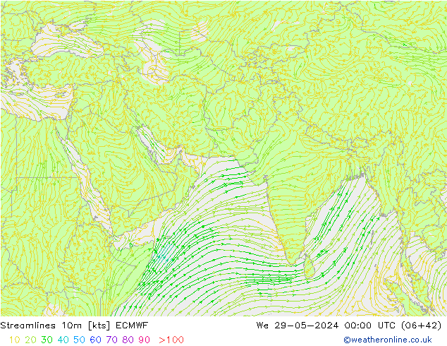 Streamlines 10m ECMWF We 29.05.2024 00 UTC