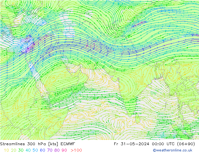 Linea di flusso 300 hPa ECMWF ven 31.05.2024 00 UTC