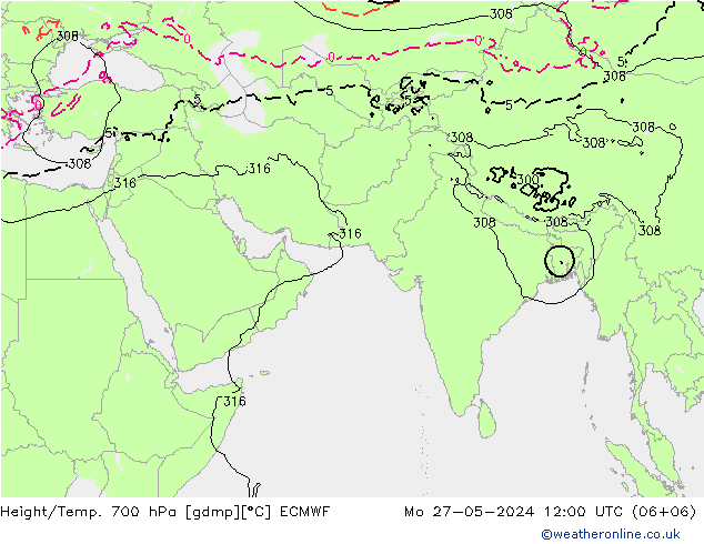 Height/Temp. 700 hPa ECMWF lun 27.05.2024 12 UTC