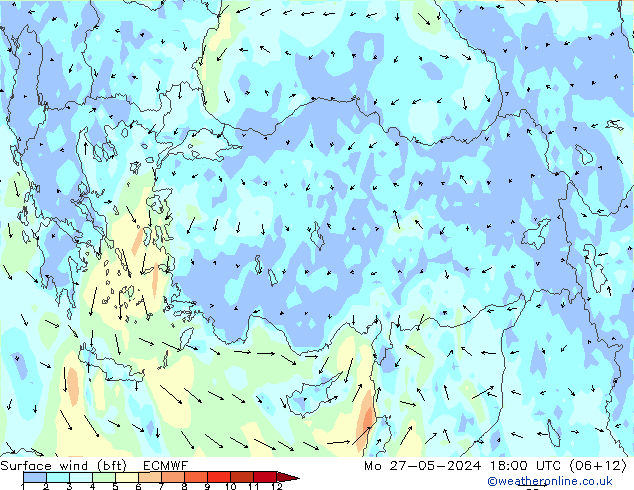 Surface wind (bft) ECMWF Mo 27.05.2024 18 UTC