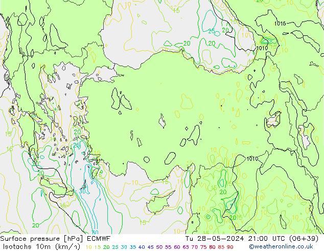 Isotachen (km/h) ECMWF di 28.05.2024 21 UTC