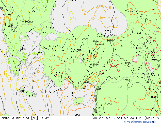 Theta-e 850hPa ECMWF Mo 27.05.2024 06 UTC