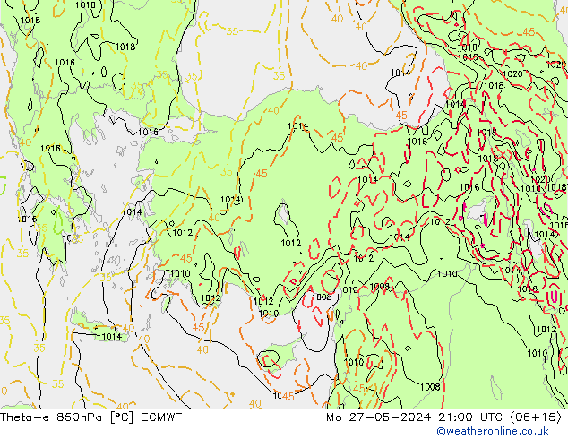 Theta-e 850hPa ECMWF lun 27.05.2024 21 UTC