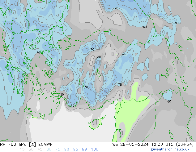 RH 700 гПа ECMWF ср 29.05.2024 12 UTC