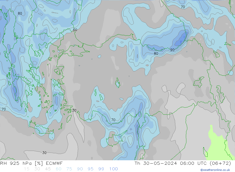 RH 925 hPa ECMWF czw. 30.05.2024 06 UTC