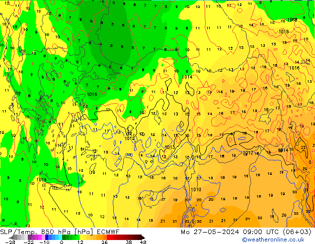 SLP/Temp. 850 hPa ECMWF Seg 27.05.2024 09 UTC