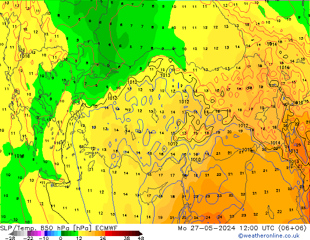 SLP/Temp. 850 hPa ECMWF Mo 27.05.2024 12 UTC