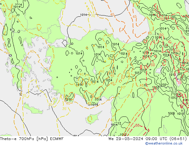 Theta-e 700hPa ECMWF We 29.05.2024 09 UTC