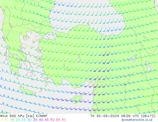 Wind 500 hPa ECMWF do 30.05.2024 06 UTC