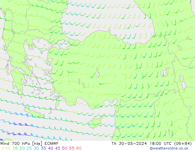 Wind 700 hPa ECMWF Th 30.05.2024 18 UTC