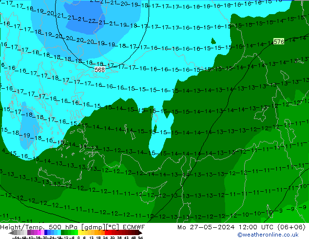 Z500/Yağmur (+YB)/Z850 ECMWF Pzt 27.05.2024 12 UTC