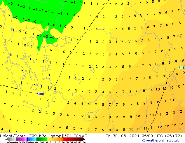 Height/Temp. 700 hPa ECMWF  30.05.2024 06 UTC