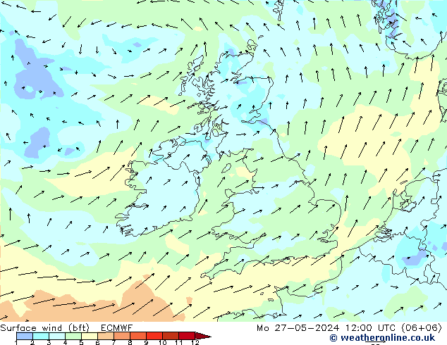 Vent 10 m (bft) ECMWF lun 27.05.2024 12 UTC