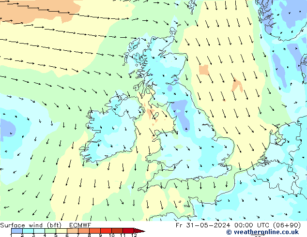  10 m (bft) ECMWF  31.05.2024 00 UTC