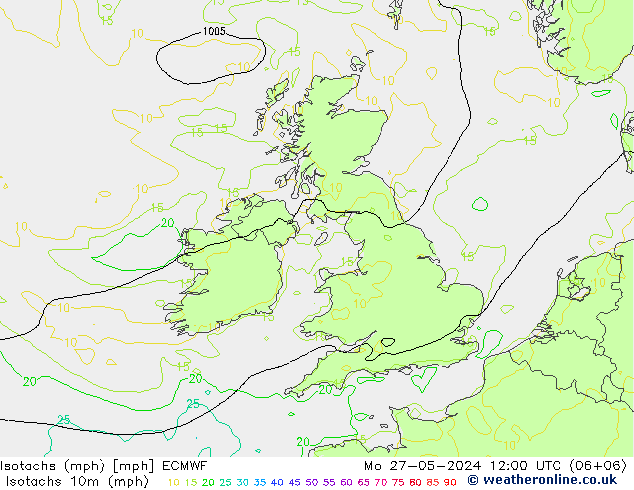 Izotacha (mph) ECMWF pon. 27.05.2024 12 UTC