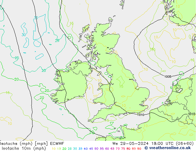 Isotachs (mph) ECMWF We 29.05.2024 18 UTC