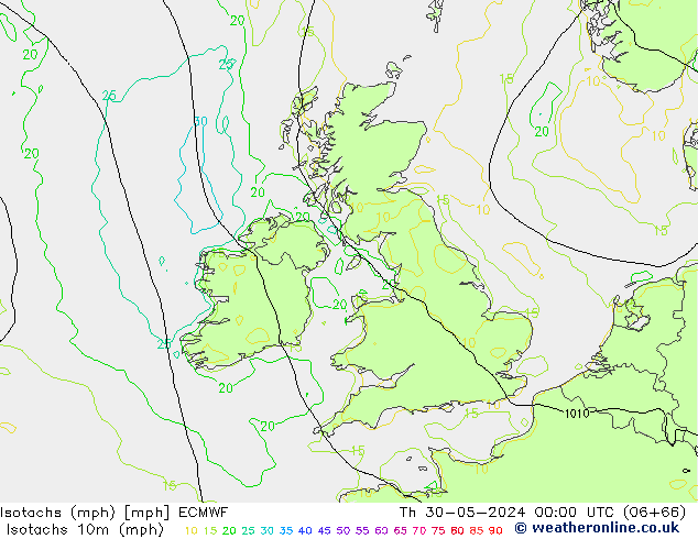 Isotachs (mph) ECMWF Th 30.05.2024 00 UTC