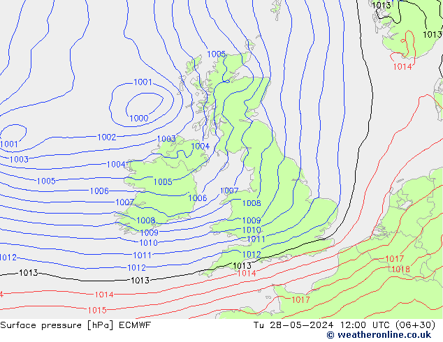 Bodendruck ECMWF Di 28.05.2024 12 UTC