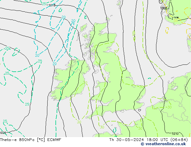 Theta-e 850hPa ECMWF jeu 30.05.2024 18 UTC