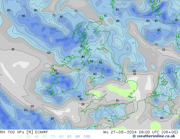 RH 700 hPa ECMWF Mo 27.05.2024 06 UTC